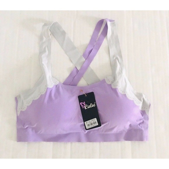 Calie | Youth Girls Bralette Bra Size S Purple Padded Criss Cross Stretch Cutout - Picture 1 of 6
